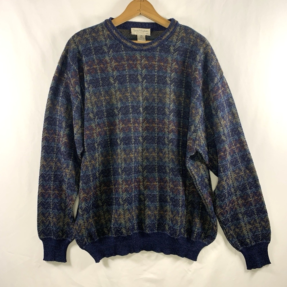 VTG 90s Mens Merino Wool Grandpa Sweater Size XXL Indie Grunge Slouchy Eclectic